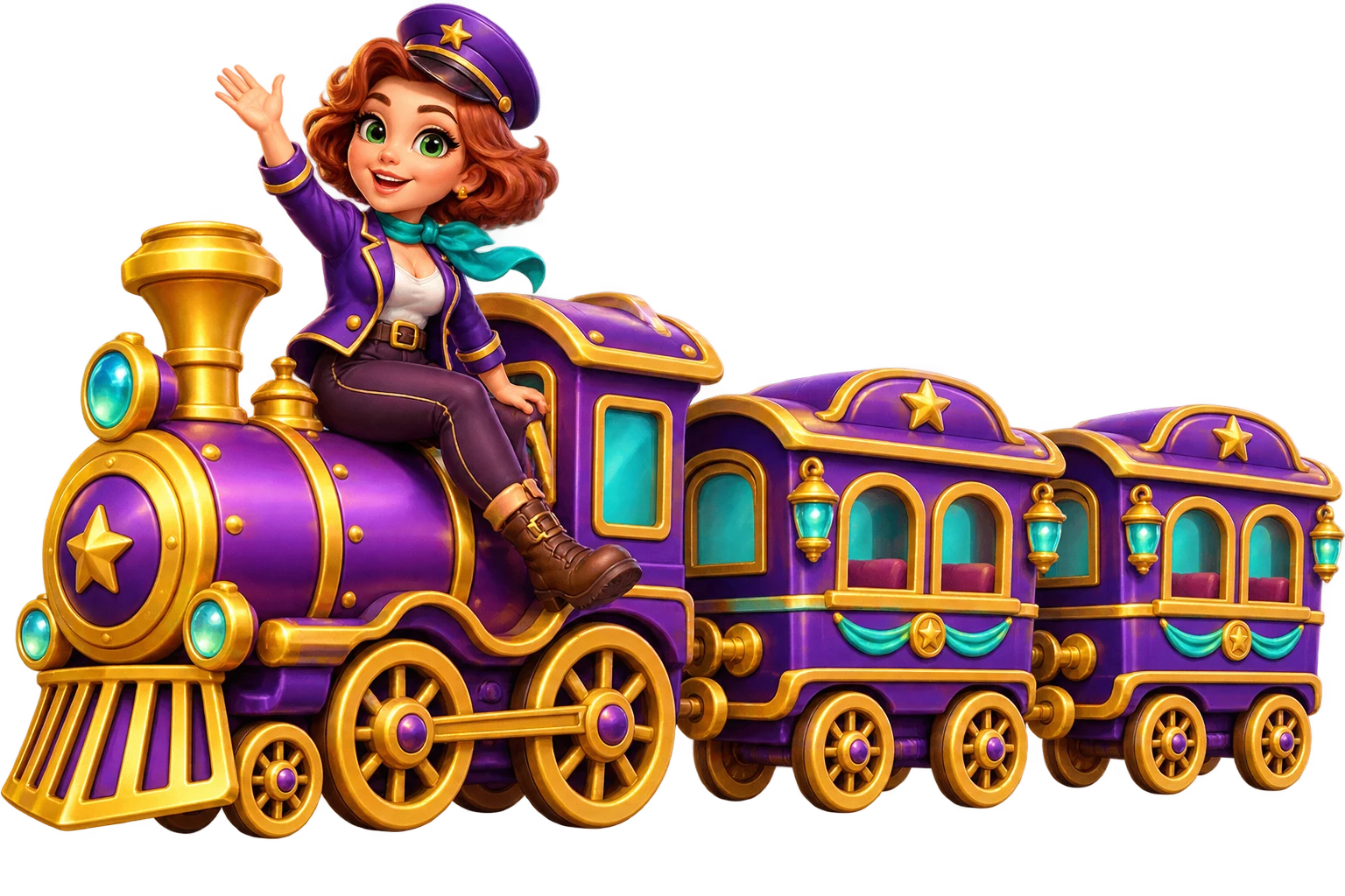 Nova waves from a purple and gold adventure train